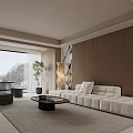 Modern Living Room Interior With White Sofa Coffee Table Potted Plant And Floor To Ceiling Window