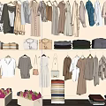 Stylish Hanging Clothes With Various Styles Colors Folded Garments Bags And Shoes