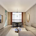 Modern Hotel Mahjong Room Interior With Gray Sofa Round Coffee Table And Chandeliers