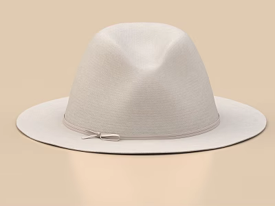 Light Gray Wide Brimmed Woven Hat With Round Crown And Thin Ribbon Band 3d model