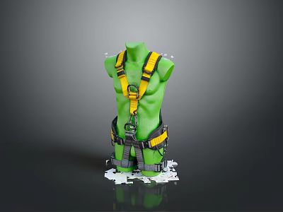 Yellow Safety Harness For Daily Use Displayed On Green Mannequin With White Fragments 3d model
