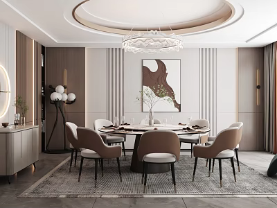 Luxury Private Dining Room With Round Table And Modern Chairs 3d model