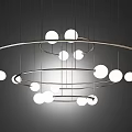 Modern Chandelier With Layered Metal Rings And Circular Bulbs Hanging Design