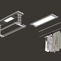 Ceiling Mounted Clothes Drying Racks With Lighting And Hanging Garments 3d model