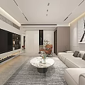 Modern Living and Dining Room Interior With Sofa Coffee Table TV Wall and Decorations