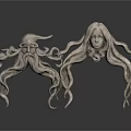 Silver Sculptures Of Bearded And Long Haired Fantasy Heads With Curled Metallic Details