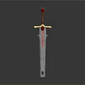 Medieval Decorative Sword With Red Pommel Golden Crossguard And Engraved Red Text On Blade