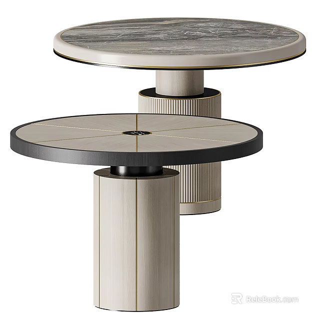 Elegant Modern Dining Table With Round Top And Sleek Cylindrical Wooden Base 3d model