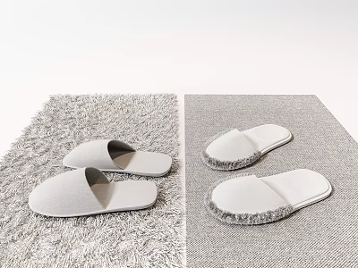 Gray and White Slippers on Soft Fluffy Carpet for Cozy Home Use 3d model