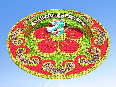 Vibrant Circular Floral Decoration With Red Flowers Green Yellow And Purple Ornamental Patterns 3d model