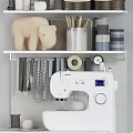 Ornamental Decor Collection With Yarn Balls Fabric Storage Jars And Sewing Tools