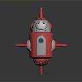 Red And White Cartoon Robot Toy With Antenna Eyes Arms And Wheels