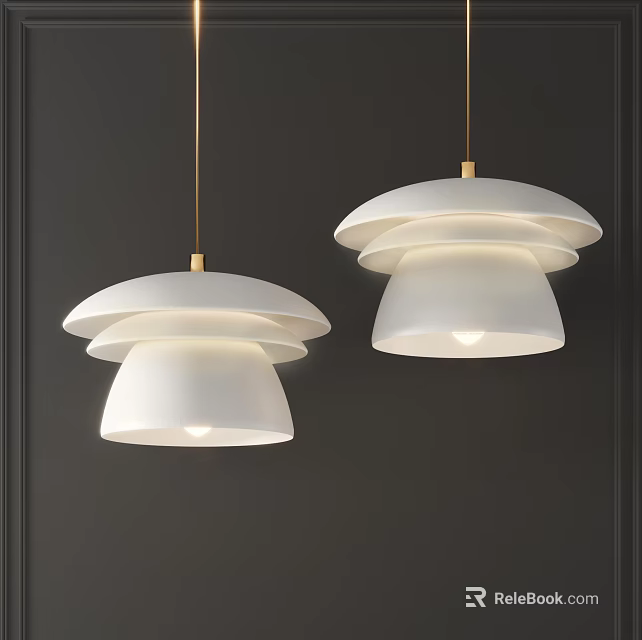 Modern White Pendant Lights With Layered Shades And Gold Hanging Rods 3d model 