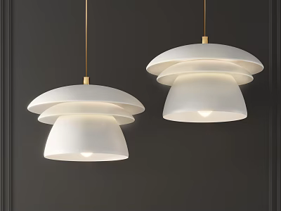 Modern White Pendant Lights With Layered Shades And Gold Hanging Rods 3d model