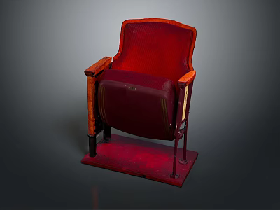 Stylish Vintage Red Upholstered Chair Featuring Wooden Armrests Against Dark Background 3d model