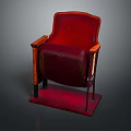 Stylish Vintage Red Upholstered Chair Featuring Wooden Armrests Against Dark Background