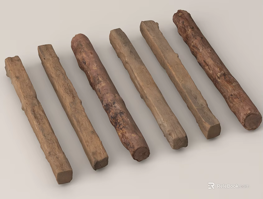 Natural Rustic Wooden Logs With Varied Textures Sizes And Brown Color Tones 3d model 