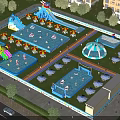 Colorful Water Park Playground with Pirate Pool Kids Pool Round Pool Sunshade Umbrellas and Slides