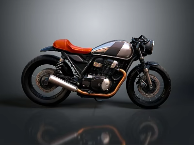 Vintage Custom Motorcycle With Orange Seat And Black Metallic Body Design 3d model
