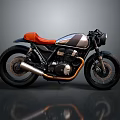 Vintage Custom Motorcycle With Orange Seat And Black Metallic Body Design