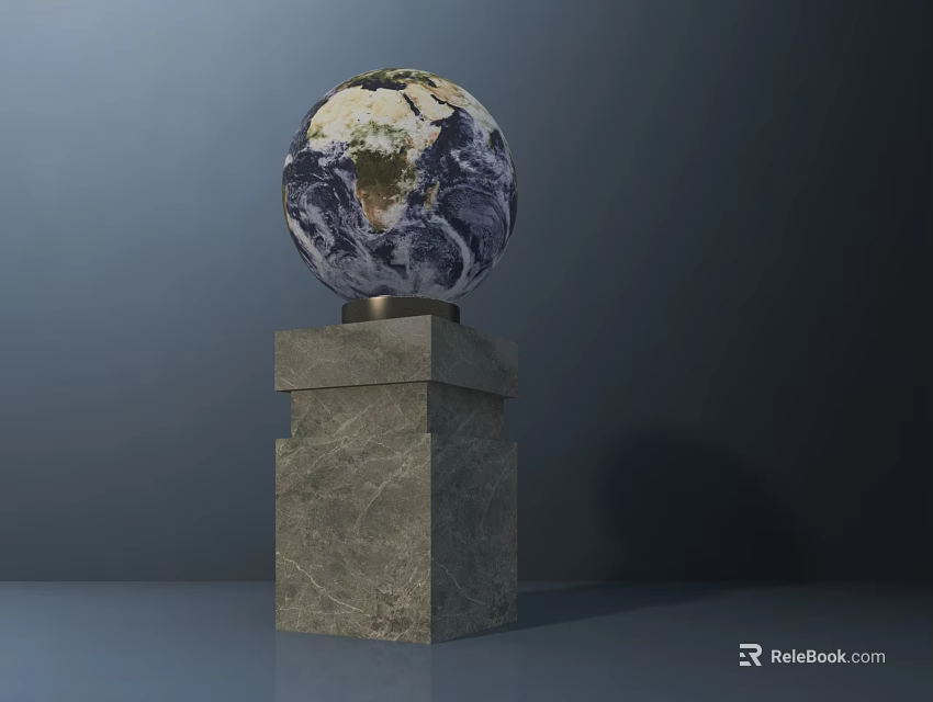 Globe Shaped Table Lamp With Sturdy Marble Base And Realistic Earth Pattern Design 3d model 