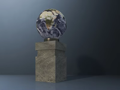 Globe Shaped Table Lamp With Sturdy Marble Base And Realistic Earth Pattern Design 3d model