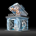 Modern Live Stream Studio With Open Top Colorful Spheres Entrance And Logo