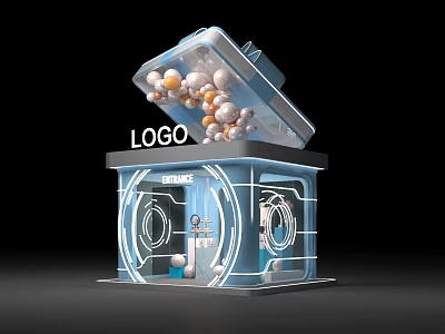 Modern Live Stream Studio With Open Top Colorful Spheres Entrance And Logo 3d model