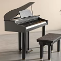 Black Grand Piano Entertainment Appliance With Wooden Bench In Modern Interior