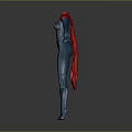 Detailed Female Superhero Character Costume with Blue Bodysuit and Red Cape