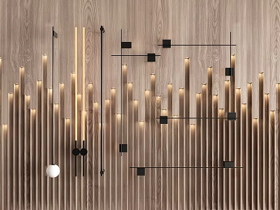 Modern Luxury Chandelier Design with Metal Lines Warm Light and Wooden Background 3d model