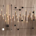 Modern Luxury Chandelier Design with Metal Lines Warm Light and Wooden Background
