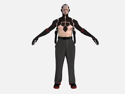Sci-Fi Humanoid Character With Mechanical Armor Design Black Gloves And Red Soled Footwear 3d model