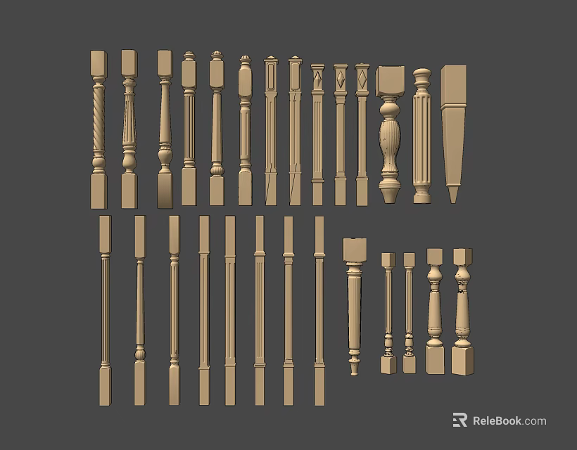 Different Decorative Baluster Designs for Home Stair and Porch Railings 3d model 