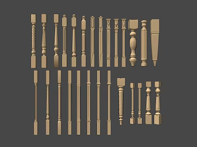 Different Decorative Baluster Designs for Home Stair and Porch Railings 3d model