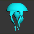 Turquoise Jellyfish with smooth bell-shaped body and tentacles on dark background with reflection