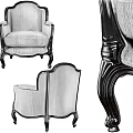 Elegant Classic Armchair With Gray Fabric Upholstery And Dark Wooden Carved Frame Curved Legs
