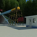 Roadside Facilities With Tunnel Entrance Control Booth And Yellow Warning Structure