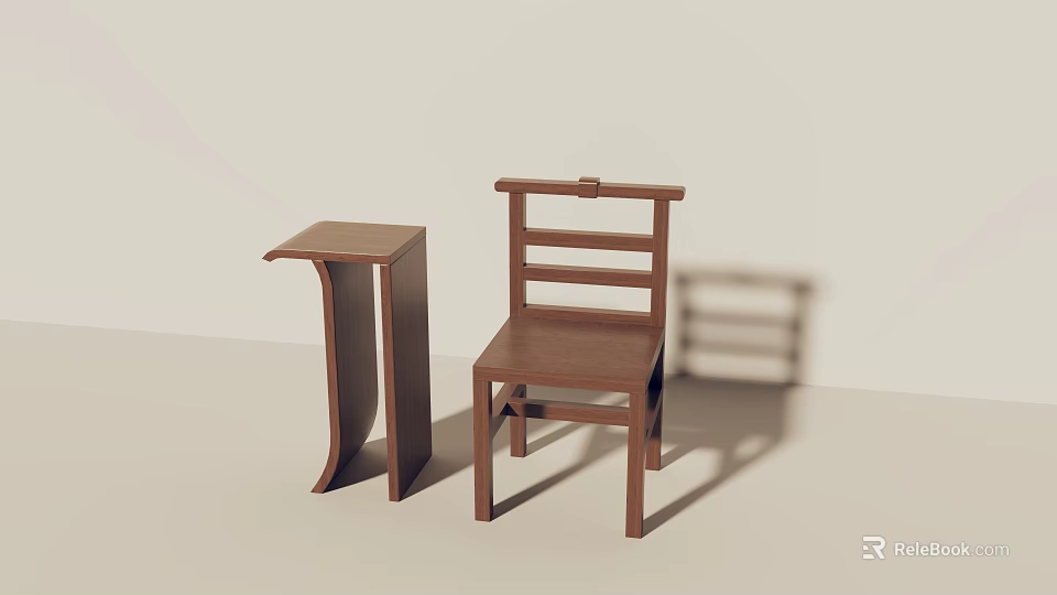 Wooden Single Chair With Simple Design And Matching Side Table In Light Room 3d model 