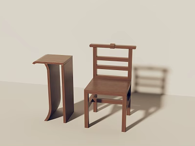 Wooden Single Chair With Simple Design And Matching Side Table In Light Room 3d model