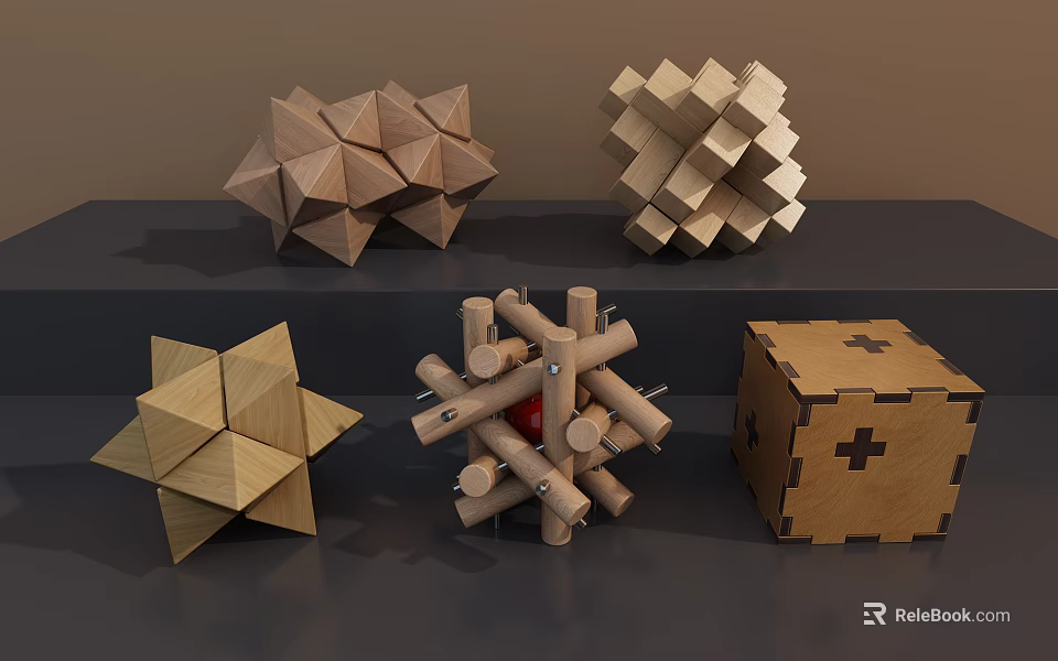 Wooden Building Blocks With Creative Geometric Polyhedron And 3D Puzzle Structures 3d model