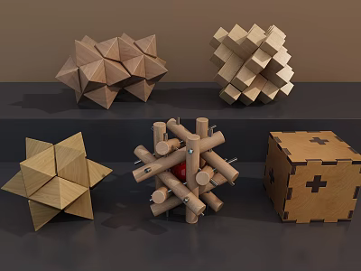 Wooden Building Blocks With Creative Geometric Polyhedron And 3D Puzzle Structures 3d model