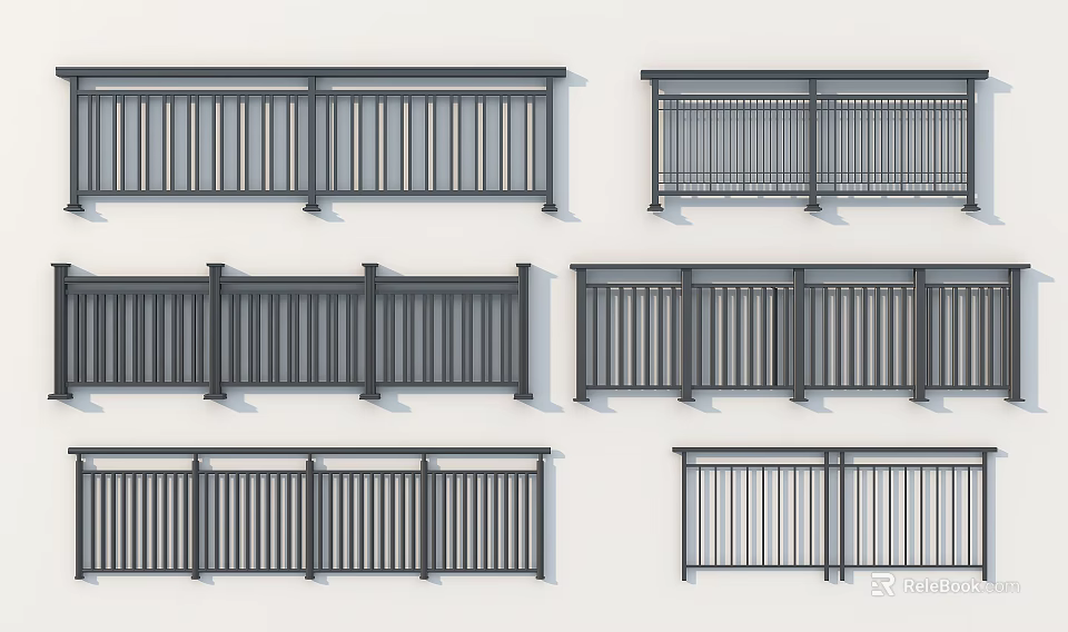 Elegant Metal Railing Design Collection With Vertical Bars Different Styles And Structures 3d model