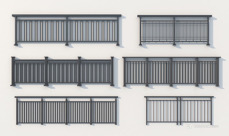 Elegant Metal Railing Design Collection With Vertical Bars Different Styles And Structures 3d model 