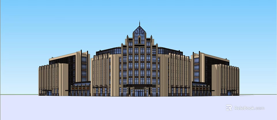Modern Classical Office Building With Symmetrical Facade Large Windows And Spire Top 3d model