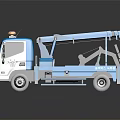 Blue Tow Truck With Yellow Warning Lights White Front And Towing Equipment 3d model