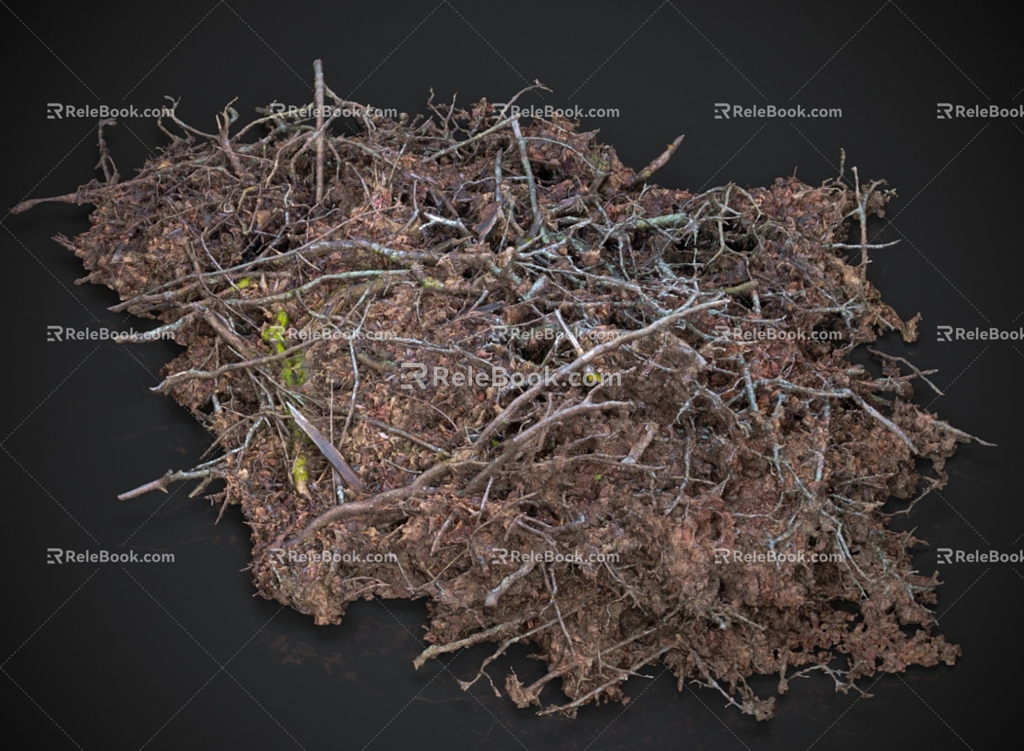 Wood branches and leaves piled up 3d model