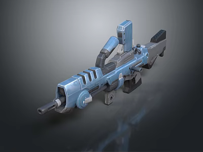 Futuristic Sci-Fi Weapon Featuring Blue Metallic Finish and Advanced Tactical Design 3d model
