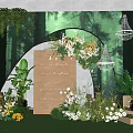 Forest Themed Photo Spot With Green Backdrop Floral Arch White Chandeliers And Green Plants