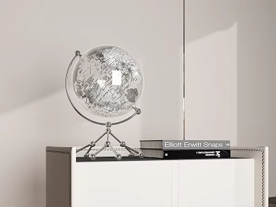 Modern Decorative Globe Ornament Set with Books on White Cabinet 3d model